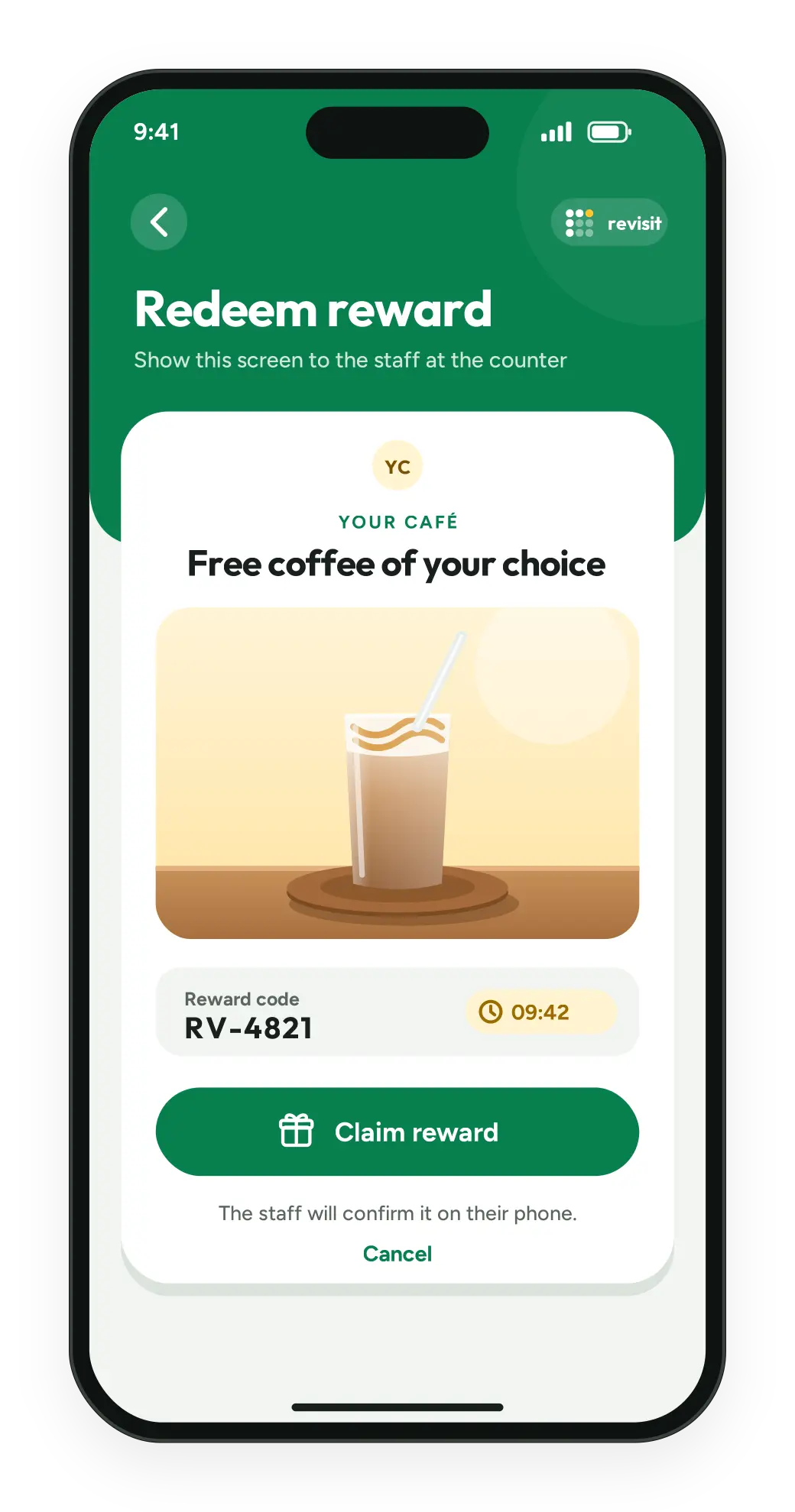 A customer redeeming their reward on their phone